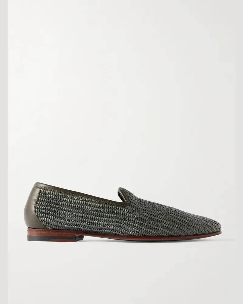 Manolo Blahnik Mario Loafers aus Raffiabast mit Lederbesatz Grün