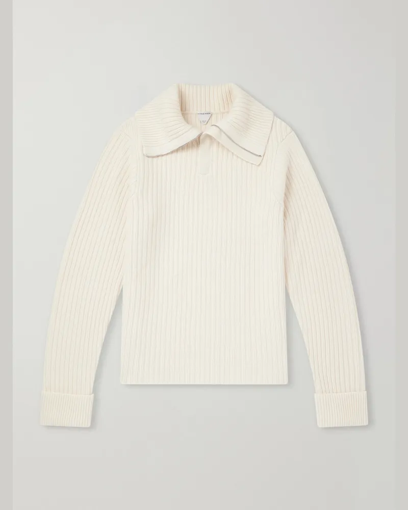 Bottega Veneta Ribbed-Knit Cashmere and Wool-Blend Half-Zip Sweater Neutrals