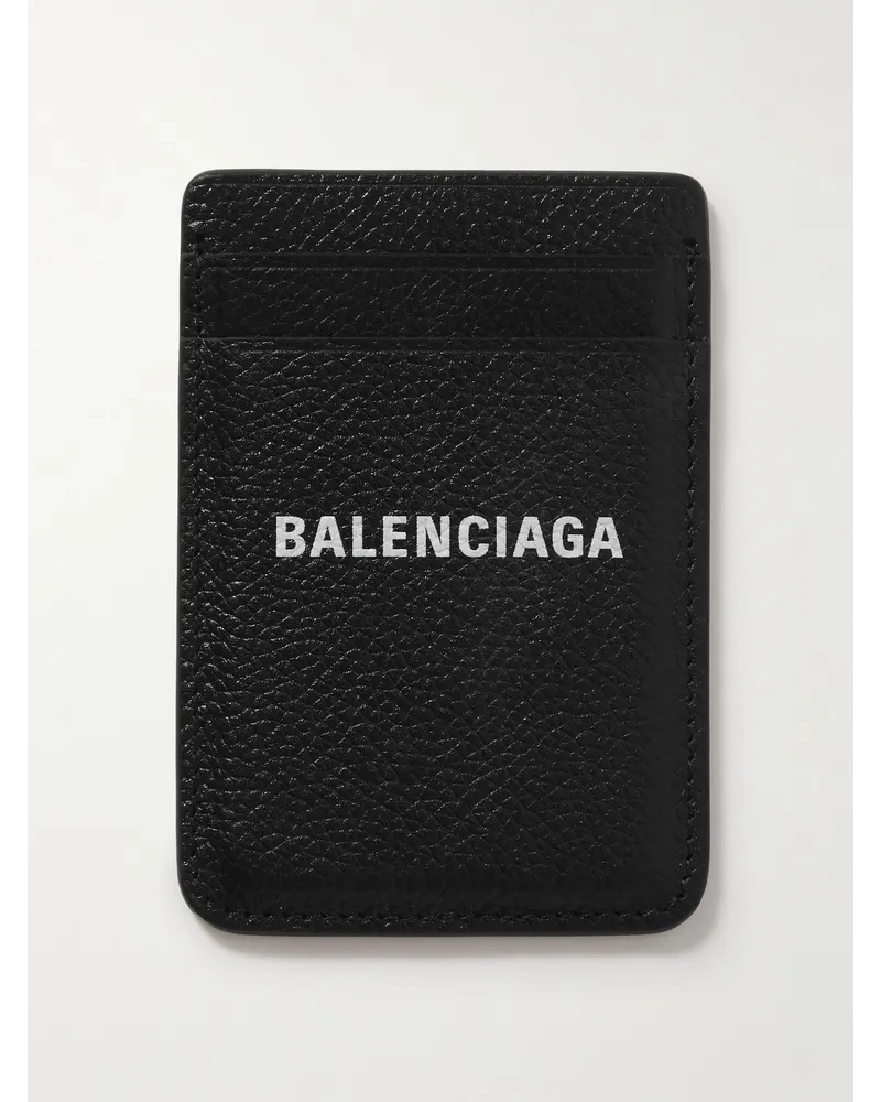 Balenciaga Kartenetui aus vollnarbigem Leder mit Logoprint Schwarz