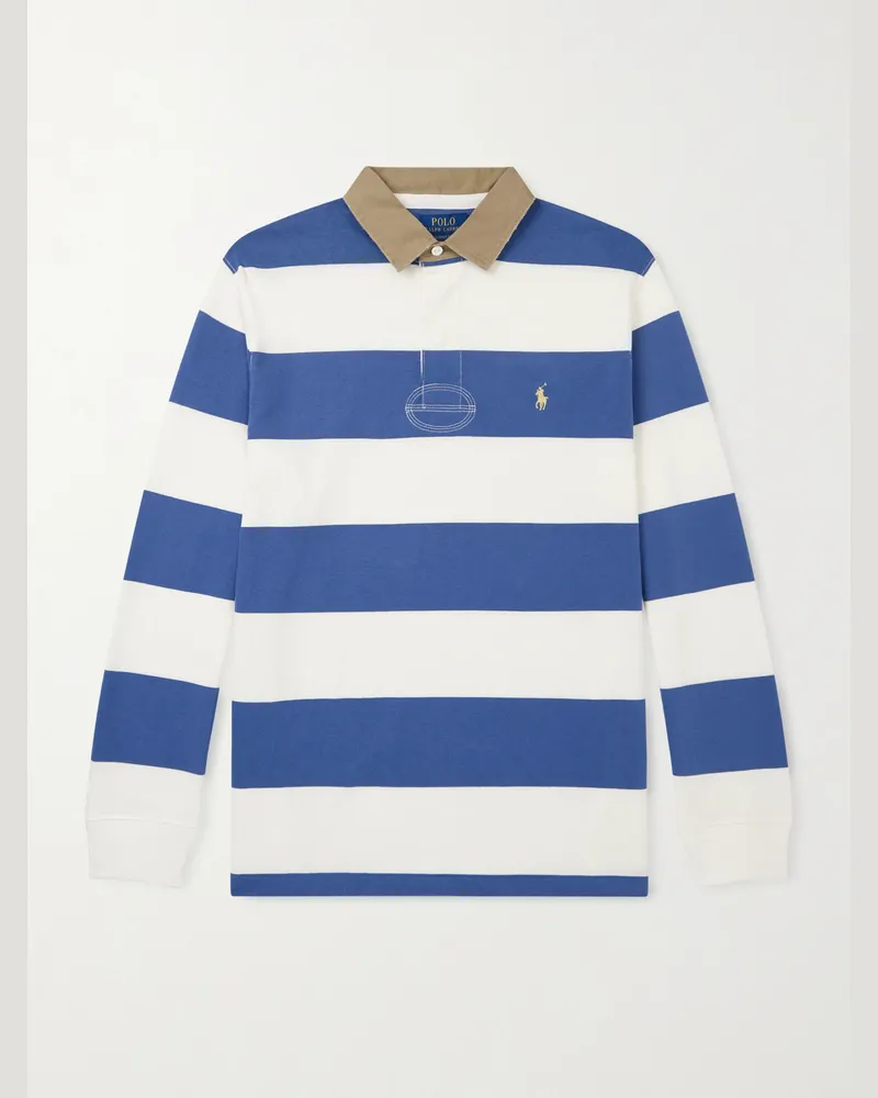 Ralph Lauren Rugby-Oberteil aus gestreiftem Baumwoll-Jersey mit Logostickerei Blau