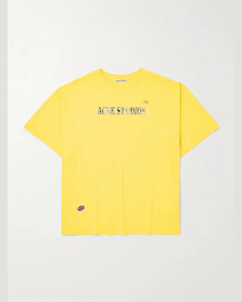 Acne Studios Oversized Logo-Appliquéd Cotton and Hemp-Blend Jersey T-Shirt Yellow