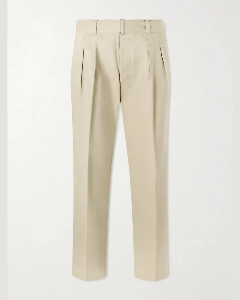 Officine Generale Straight-Leg Pleated Cotton-Twill Chinos Neutrals