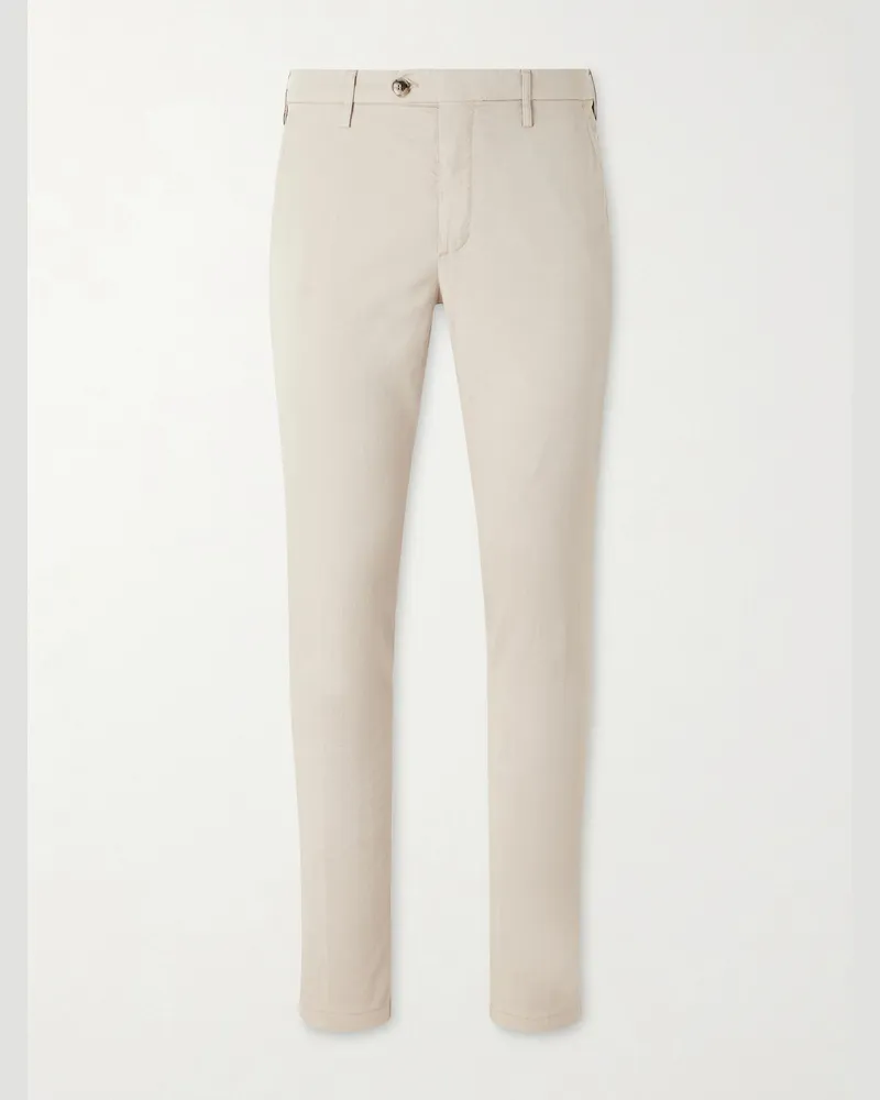 Canali Slim-Fit Stretch Cotton-Blend Gabardine Trousers Neutrals