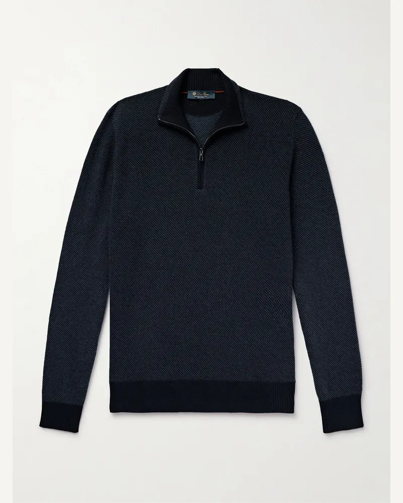 Loro Piana Roadster Striped Cashmere Half-Zip Sweater Blue