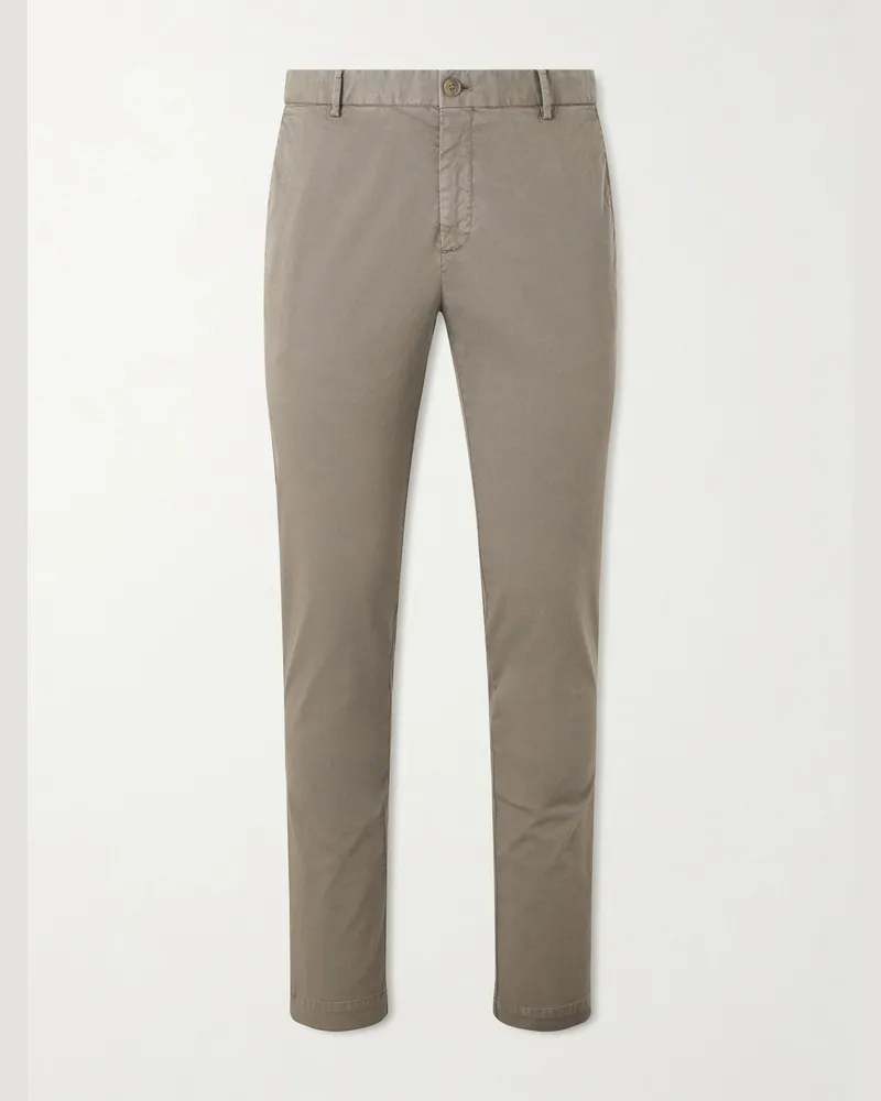 Sunspel Straight-Leg Garment-Dyed Cotton-Blend Twill Chinos Brown