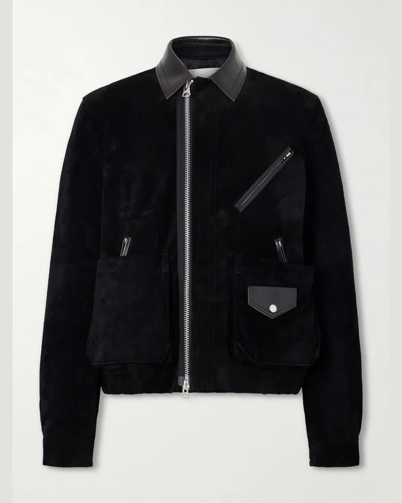 Sacai Leather-Trimmed Suede Jacket Black