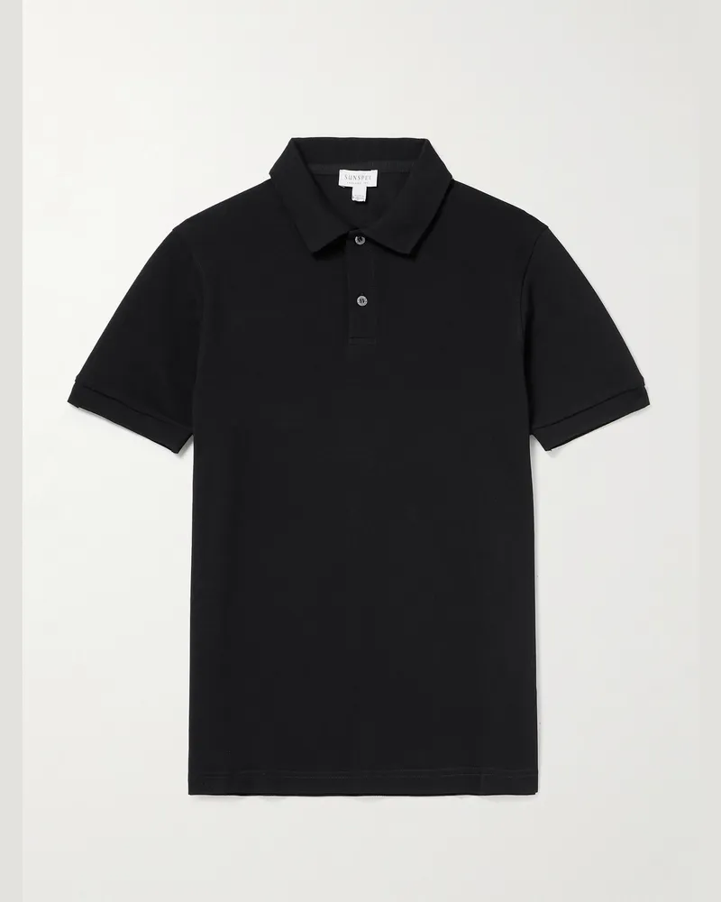 Sunspel Cotton-Piqué Polo Shirt Black
