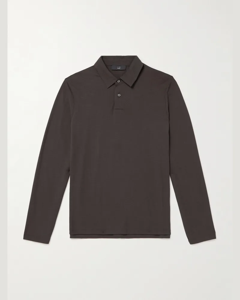Dunhill Oberteil aus Piqué aus einer Baumwoll-Seidenmischung mit Polokragen Braun