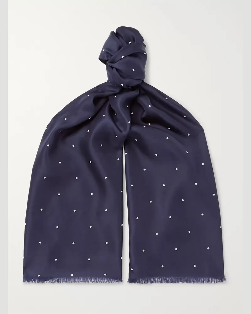 Favourbrook Tuch aus Seide mit Punkten und Fransen Blau
