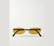 Rectangular-Frame Gold-Tone and Tortoiseshell Acetate Sunglasses