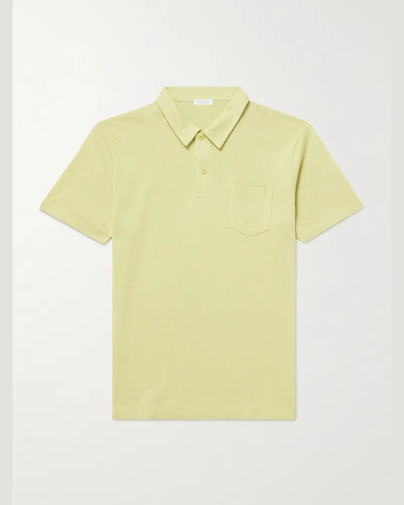 Sunspel Riviera Slim-Fit Supima Cotton-Mesh Polo Shirt Green