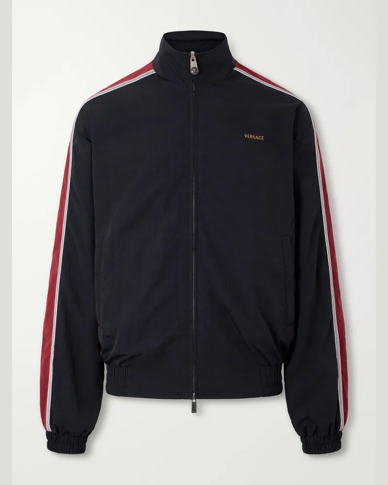 Versace Logo-Embroidered Shell Jacket Black