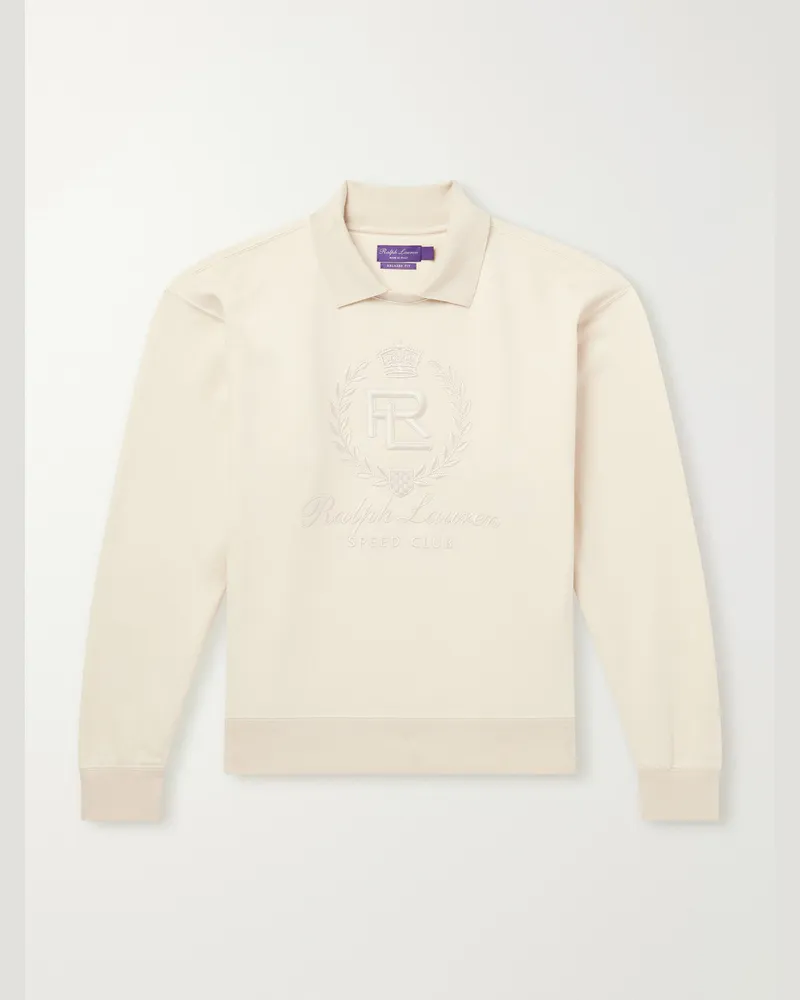 Ralph Lauren Logo-Embroidered Cotton-Jersey Polo Sweatshirt Neutrals