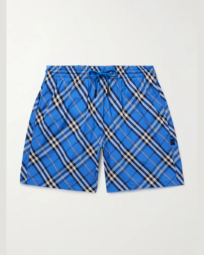 Burberry Gerade geschnittene mittellange Badeshorts mit Karomuster Blau
