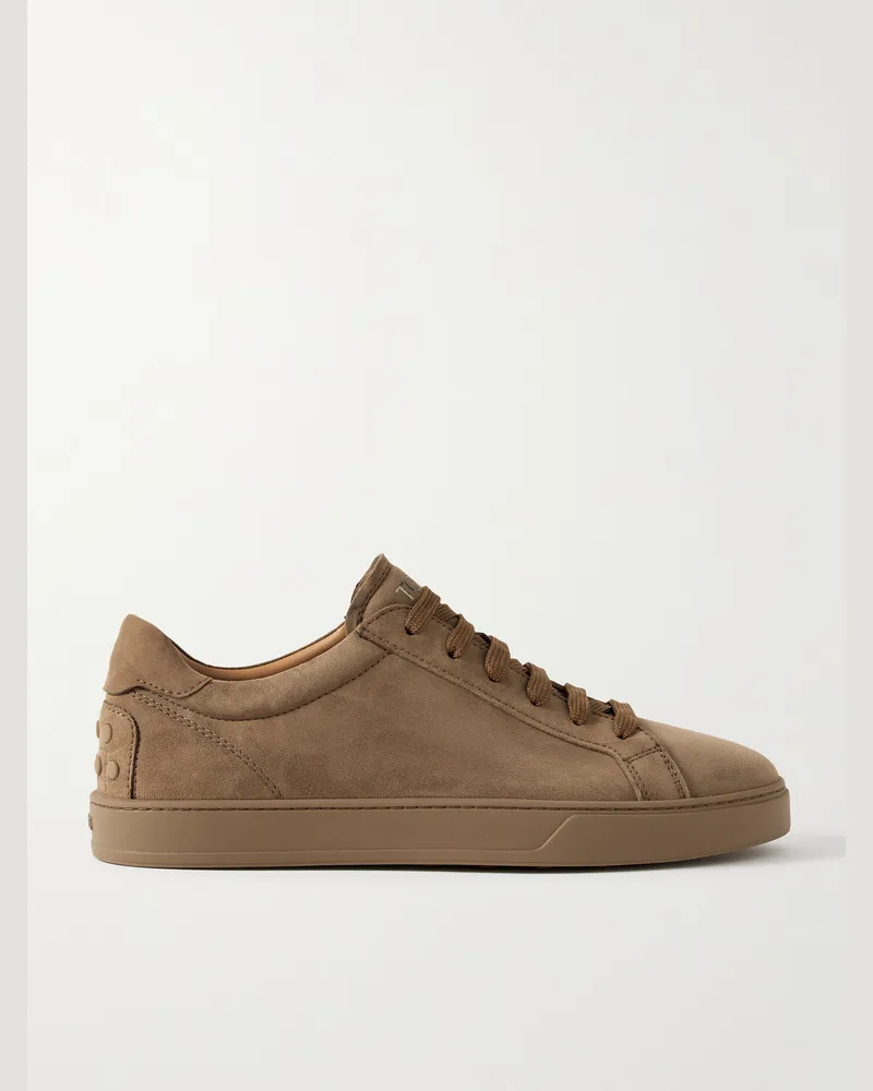 TOD'S Allacciata Cassetta Sneakers aus Veloursleder mit Gummibesatz Braun