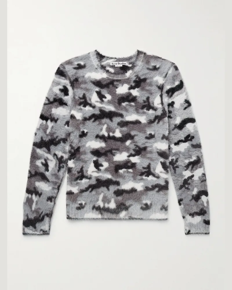 Acne Studios Kairossa schmal geschnittener Pullover aus Jacquard-Strick mit Camouflage-Muster Grau