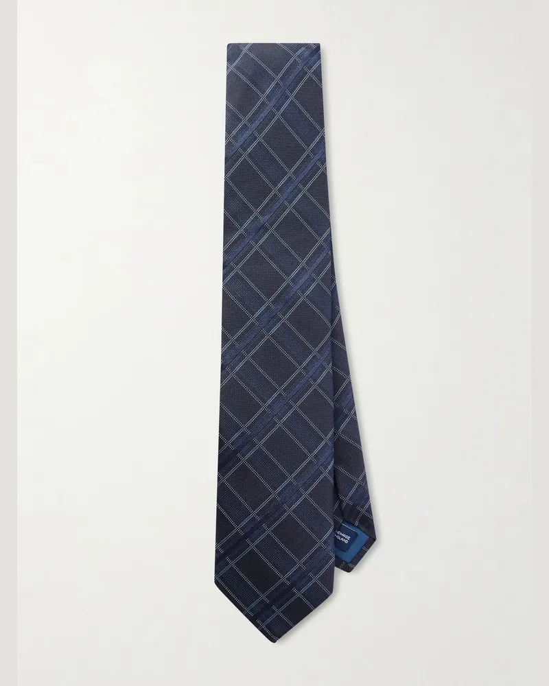 MR P. 8cm Checked Silk Tie Blue