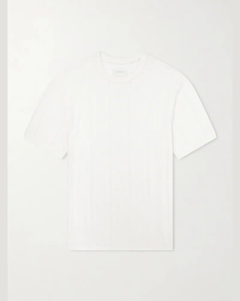 Aimé Leon Dore Striped Pointelle-Knit Merino Wool T-Shirt White
