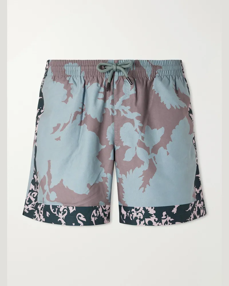 Dries van Noten Straight-Leg Mid-Length Printed Swim Shorts Blue