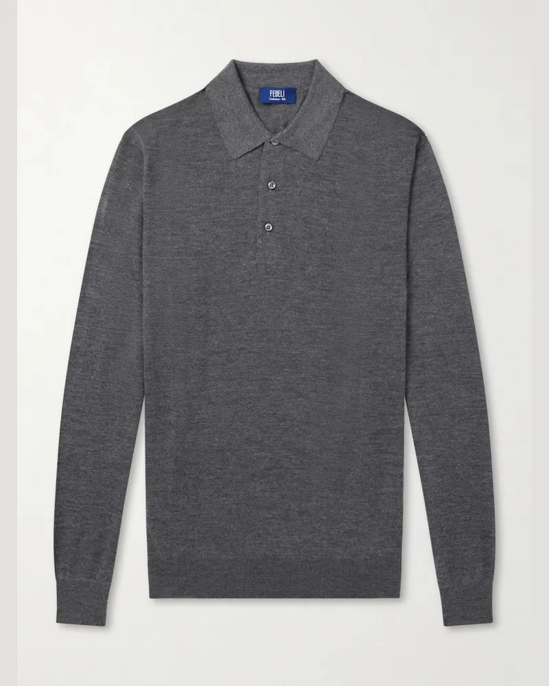 Fedeli Sportman Cashmere and Silk-Blend Polo Shirt Gray