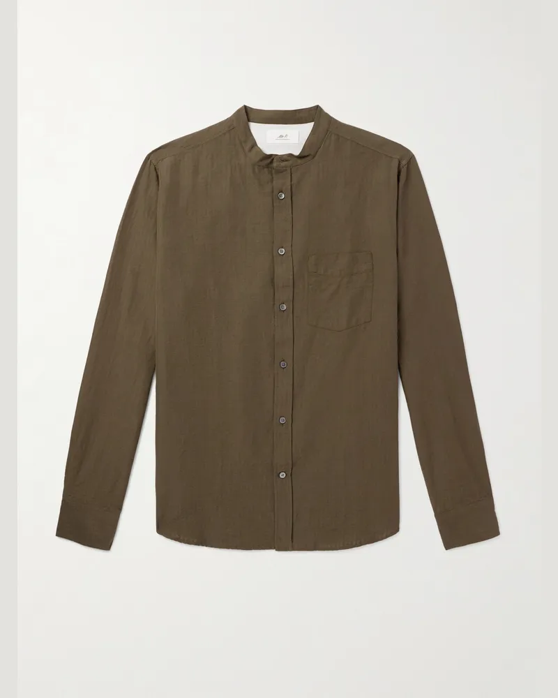 MR P. Hemd aus Seersucker aus einer Biobaumwoll-Leinenmischung mit Stehkragen Grün