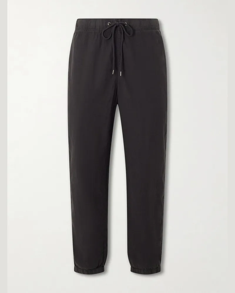 James Perse Straight-Leg Linen-Blend Canvas Drawstring Trousers Black