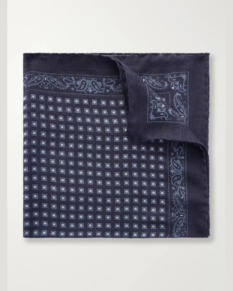 Drake's Paisley-Print Silk and Wool-Blend Challis Pocket Square Blue