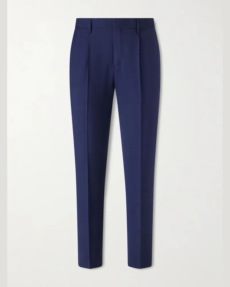 Sunspel Tapered Pleated Virgin Wool-Twill Trousers Blue