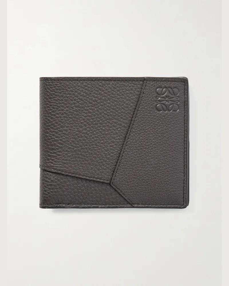 Loewe Puzzle Edge aufklappbares Portemonnaie aus vollnarbigem Leder Grau