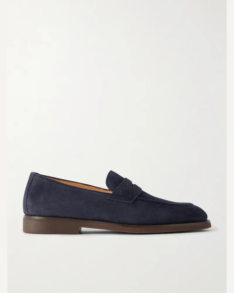 Brunello Cucinelli Flex Suede Penny Loafers Blue