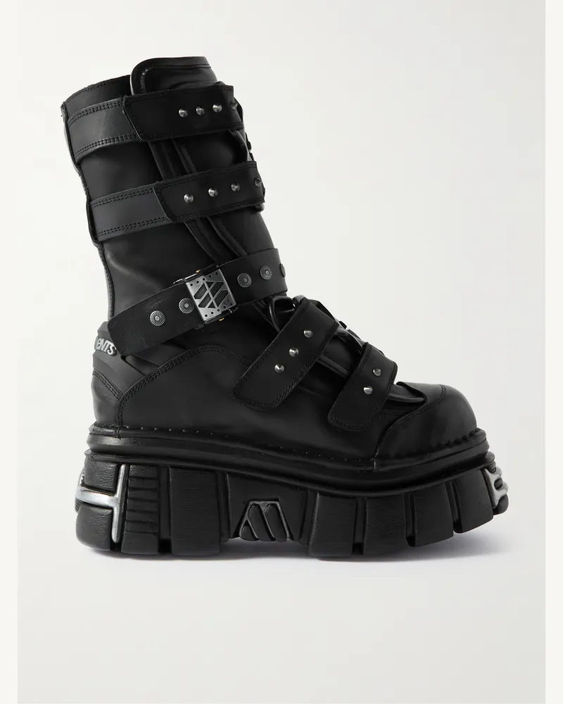 VETEMENTS New Rock Gamer Plateaustiefel aus Leder mit Verzierung Schwarz