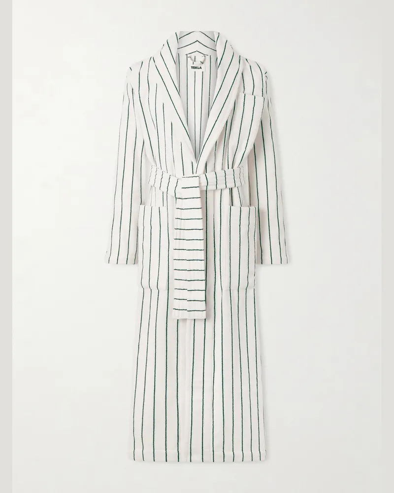 TEKLA Belted Striped Organic Cotton-Terry Robe Green