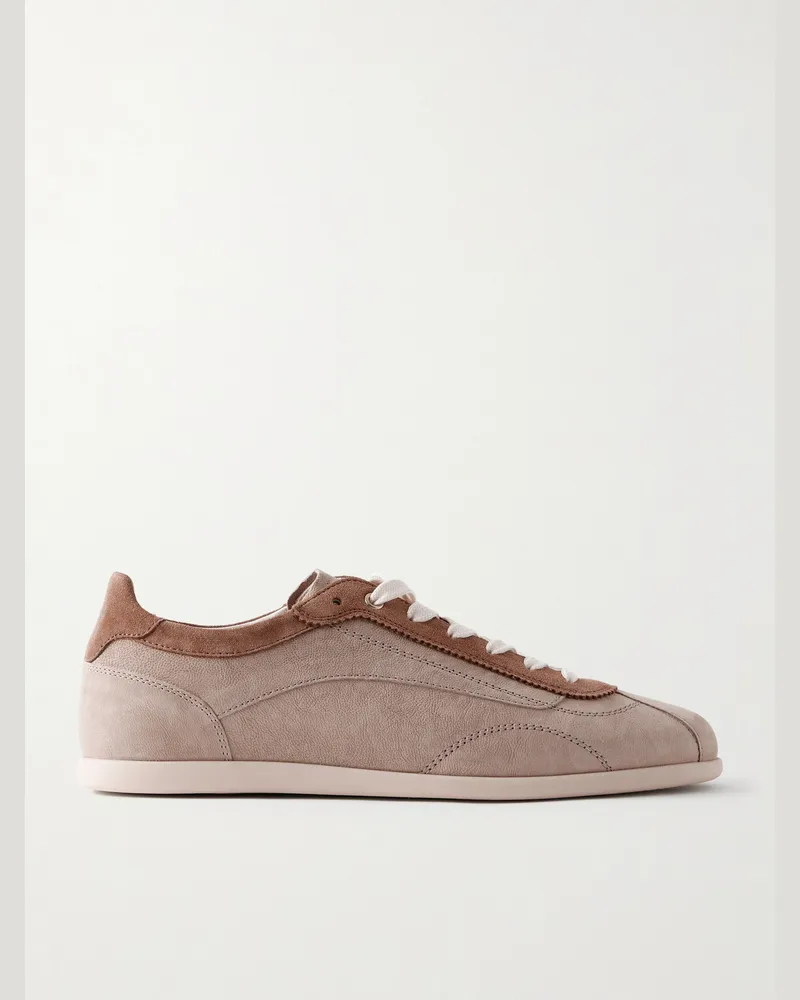 Brunello Cucinelli Sneakers aus Leder mit Velourslederbesatz Neutral