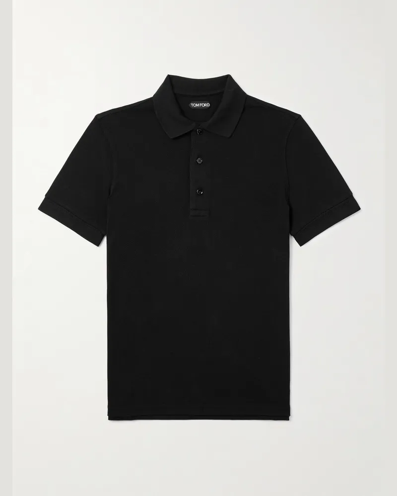 Tom Ford Schmal geschnittenes Polohemd aus Piqué aus einer Lyocell-Baumwollmischung Schwarz