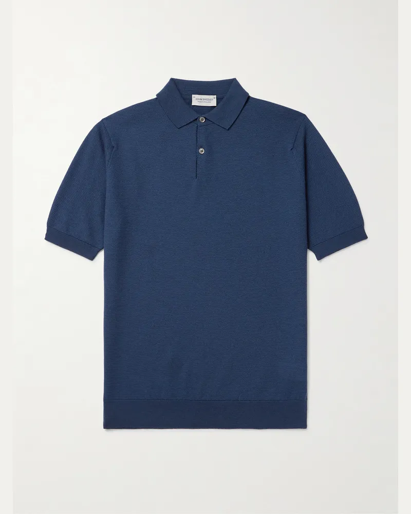 John Smedley 14. Singular Polohemd aus Merinowoll-Piqué Blau