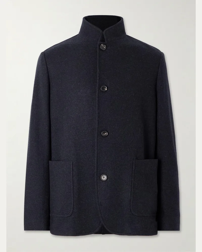 Loro Piana Spagna Nehru-Collar Unstructured Cashmere-Blend Jersey Suit Jacket Blue