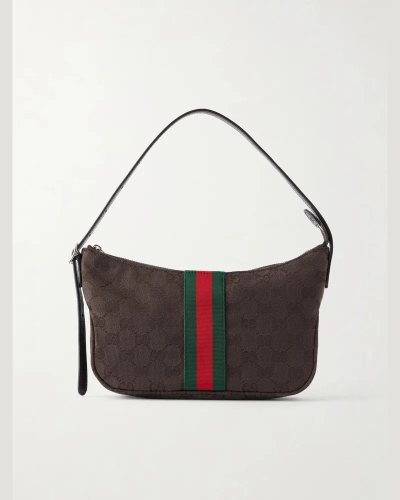 Gucci Lunetta GG Sumpreme-Jacquard Webbing-Trimmed Canvas Tote Bag Brown