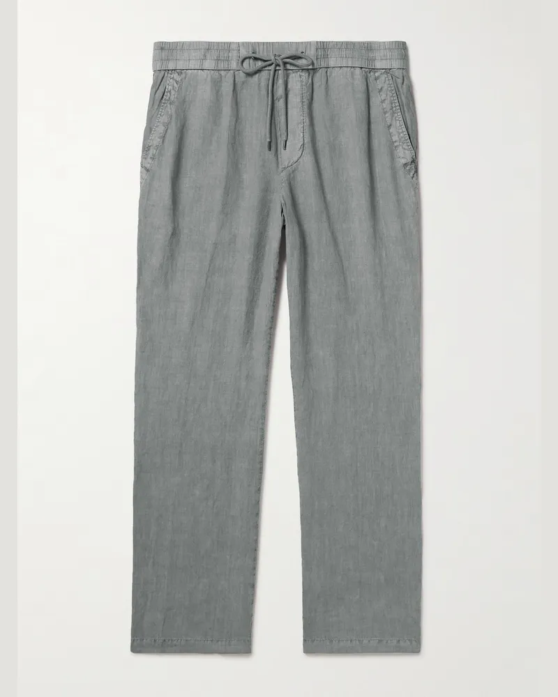 James Perse Straight-Leg Garment-Dyed Linen Drawstring Trousers Gray