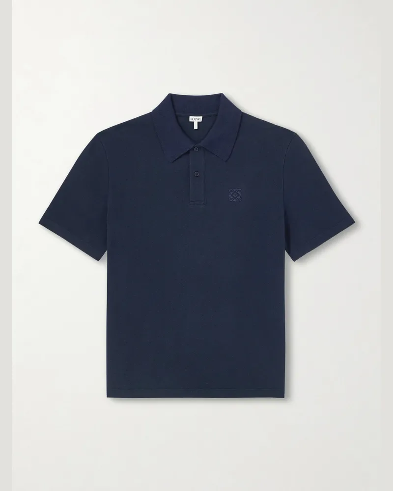 Loewe Schmal geschnittenes Polohemd aus Baumwoll-Piqué mit Logostickerei Blau