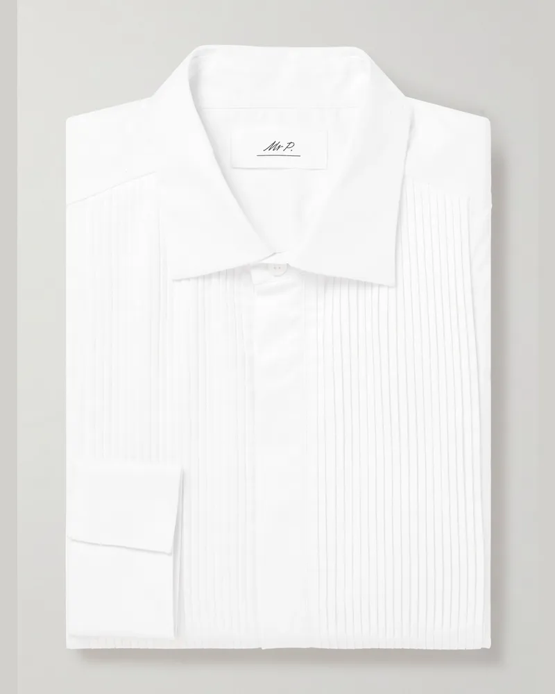 MR P. Pleated Cotton-Poplin Tuxedo Shirt White