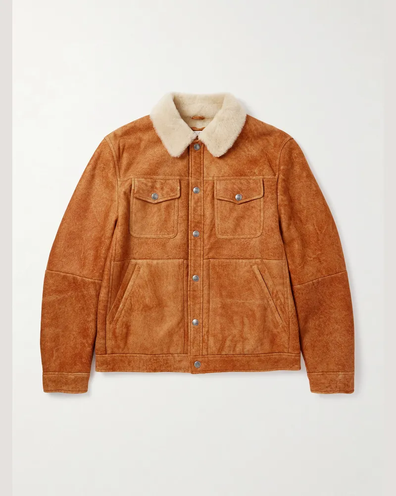 Brunello Cucinelli Jacke aus Veloursleder mit Shearling-Besatz Orange