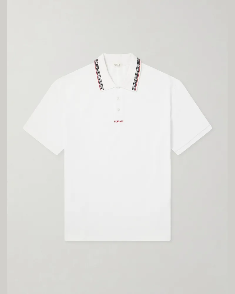Versace Logo-Embroidered Cotton-Piqué Polo Shirt White