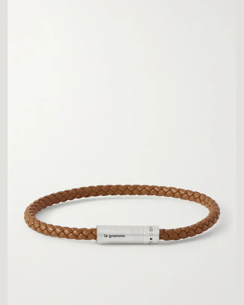 Le Gramme Le 7g Armband aus geflochtenem Leder und Sterlingsilber Braun