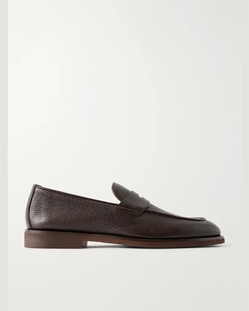 Brunello Cucinelli Flex Full-Grain Leather Penny Loafers Brown