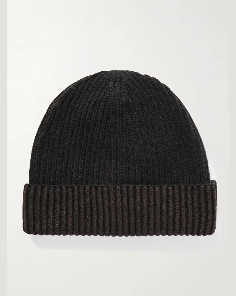 Ermenegildo Zegna Beanie aus „Oasi“-Kaschmir in Rippstrick Schwarz