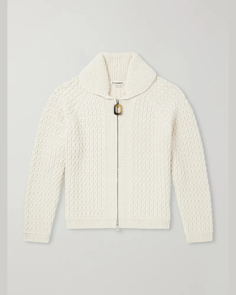 J.W.Anderson Honeycomb Cable-Knit Cotton-Blend Zip-Up Cardigan Neutrals