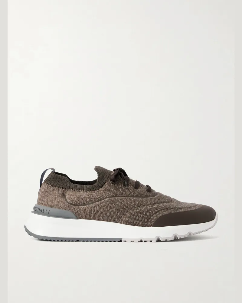 Brunello Cucinelli Stretch-Knit Sneakers Brown