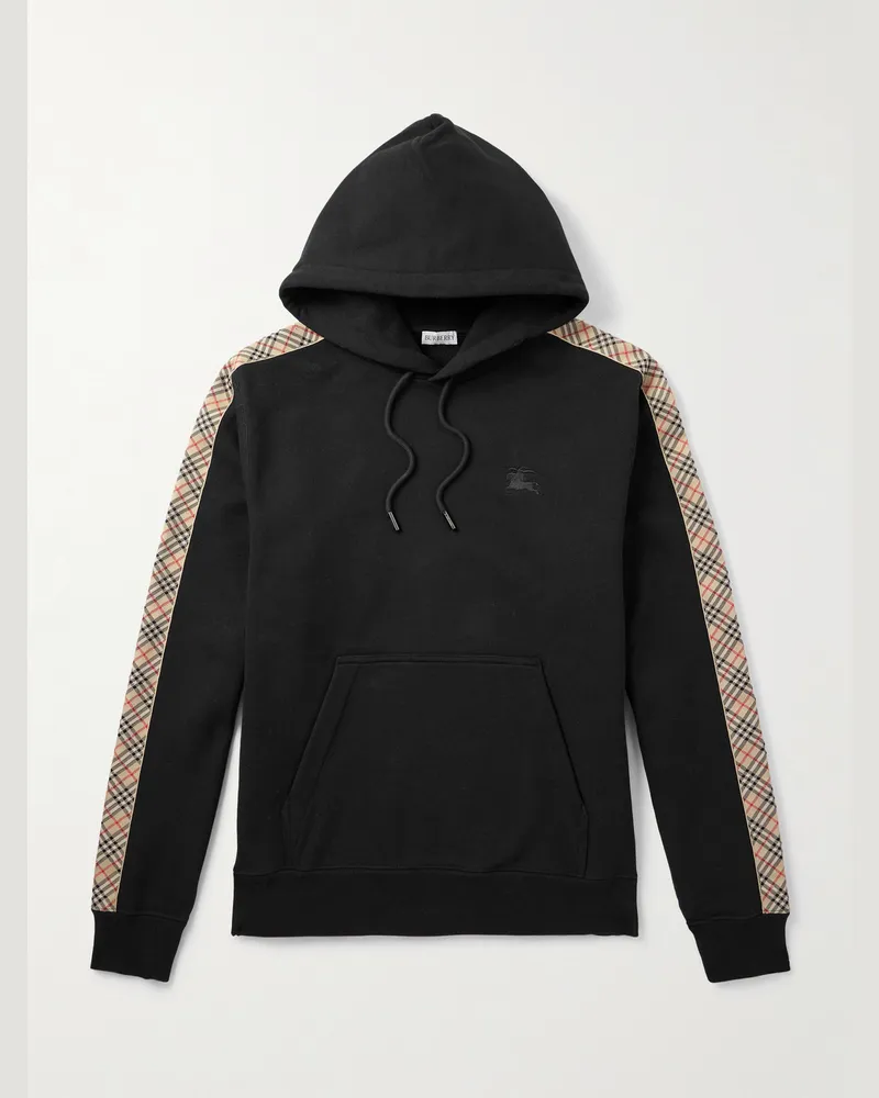 Burberry Checked Logo-Embroidered Cotton-Jersey Hoodie Black