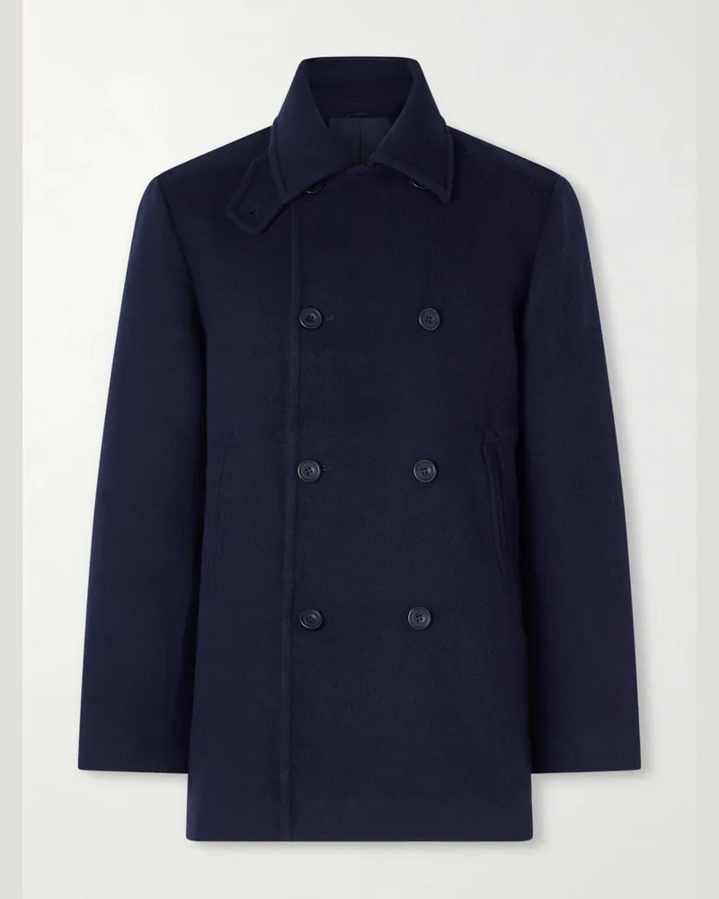 Anderson & Sheppard Double-Breasted Wool and Cashmere Peacoat Blue