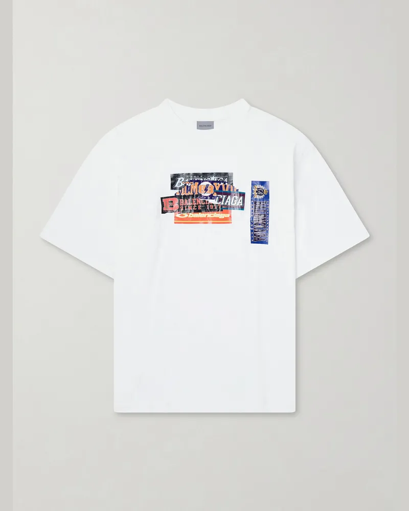 Balenciaga Medium Fit Printed Cotton T-Shirt White